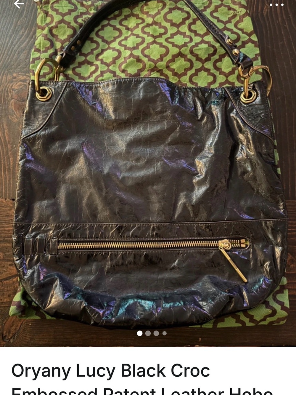 orYANY Black Iridescent Patent Leather Hobo with Gold Hardware